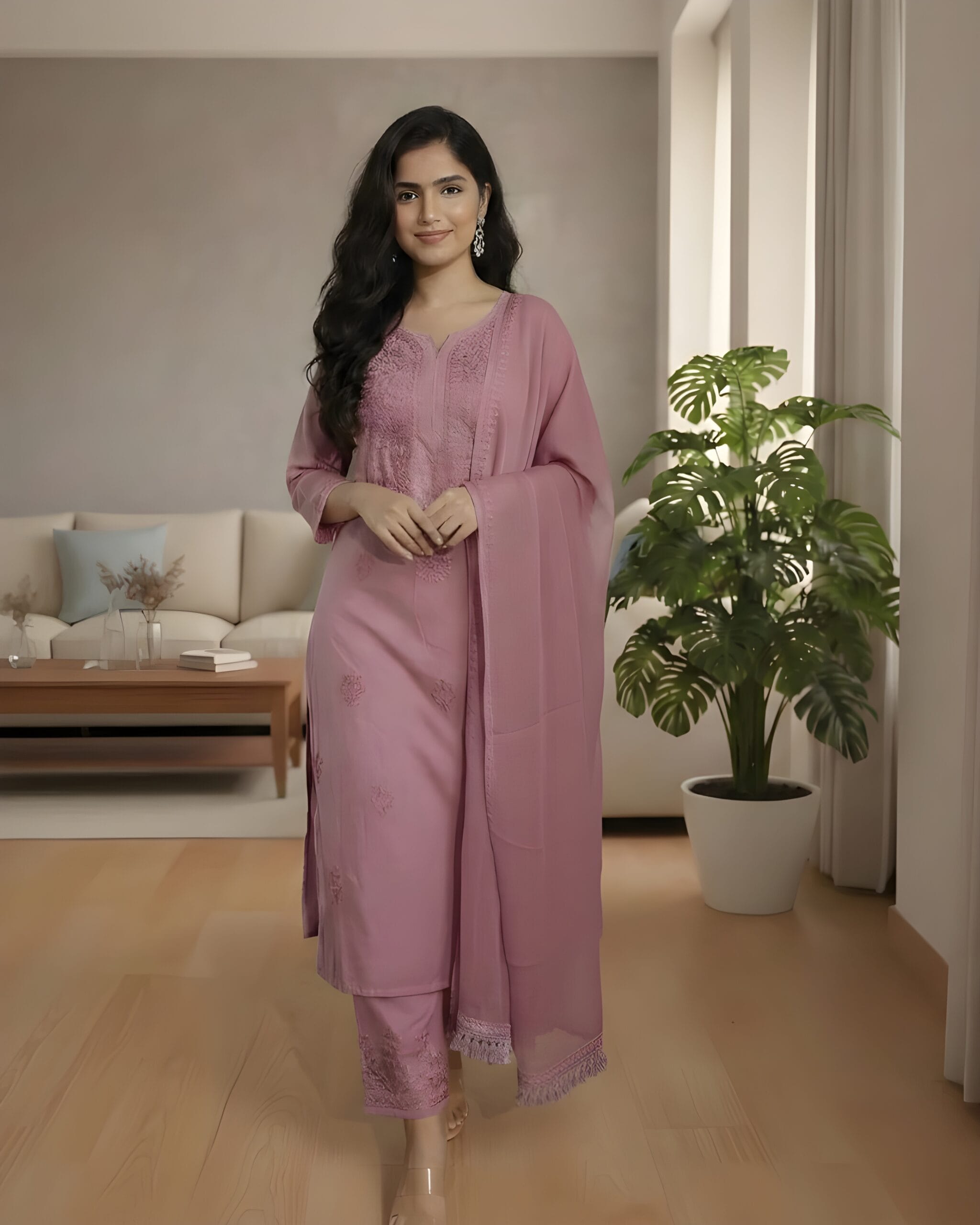 Lucknow Chikankari Suit with Dupatta – Pink Shades